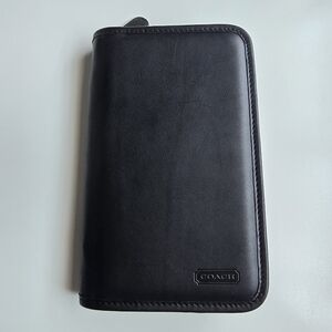 Coach Black Leather Zippered Travel Organizer/Planner Wallet
